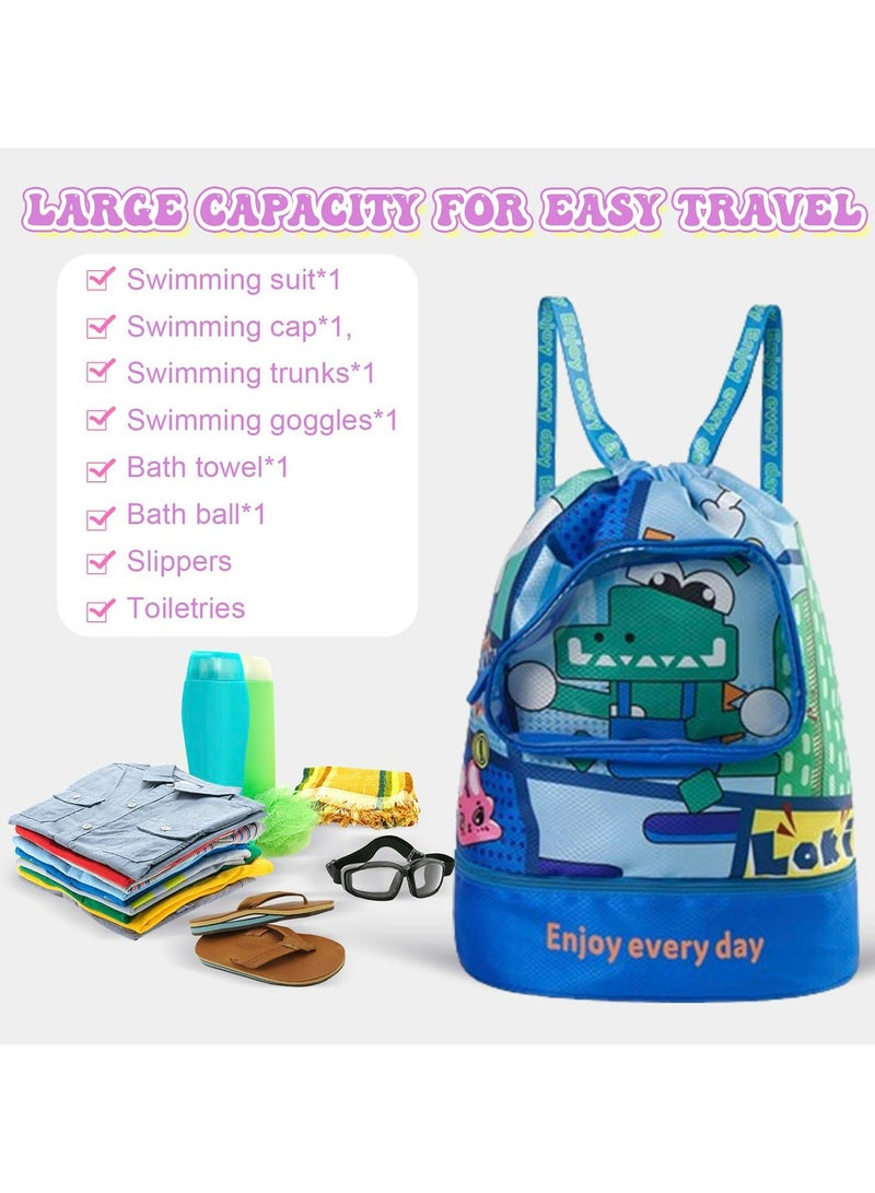 CMGTYYD. حقيبة ظهر للأطفال للسباحة الجافة والمبللة، حقيبة ظهر برباط مقاوم للماء، حقيبة ظهر للسباحة على الشاطئ مع مقصورة للأحذية، حقيبة سباحة للبنين والبنات، حقيبة ظهر رياضية للأطفال للسباحة، - Image 3