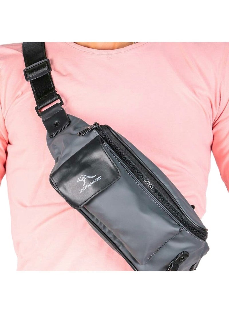 كانجرو شنطة خصر اسود ووتر بروف جيب بسحاب وجيب أساسي كبير/جودة عالية لطلاب وطالبات المزيد من الاغراض شنطة كروس لارج (اسود) - Image 4