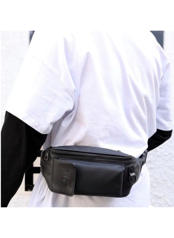 كانجرو شنطة خصر اسود ووتر بروف جيب بسحاب وجيب أساسي كبير/جودة عالية لطلاب وطالبات المزيد من الاغراض شنطة كروس لارج (اسود) - Image 3