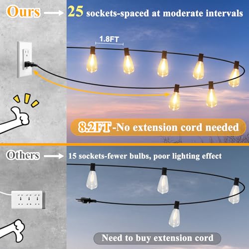Brightever 50FT Outdoor String Lights Waterproof, 2700K Bright LED Patio Lights with 27 ST38 Shatterproof Vintage Bulbs, Retro Connectable Edison String Lights for Outside, Garden, Balcony, Porch - Image 3
