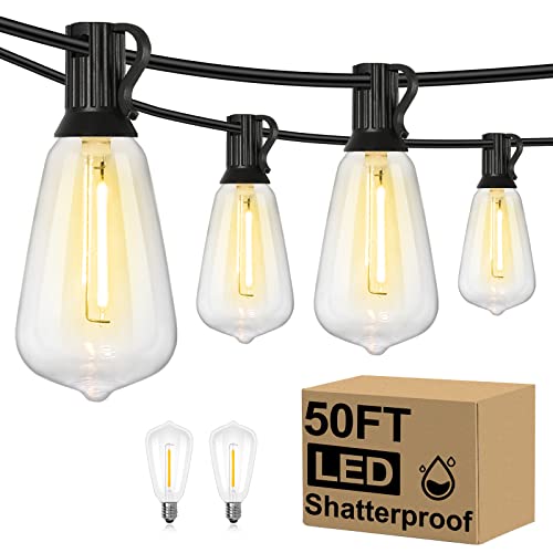 Brightever 50FT Outdoor String Lights Waterproof, 2700K Bright LED Patio Lights with 27 ST38 Shatterproof Vintage Bulbs, Retro Connectable Edison String Lights for Outside, Garden, Balcony, Porch - Image 1