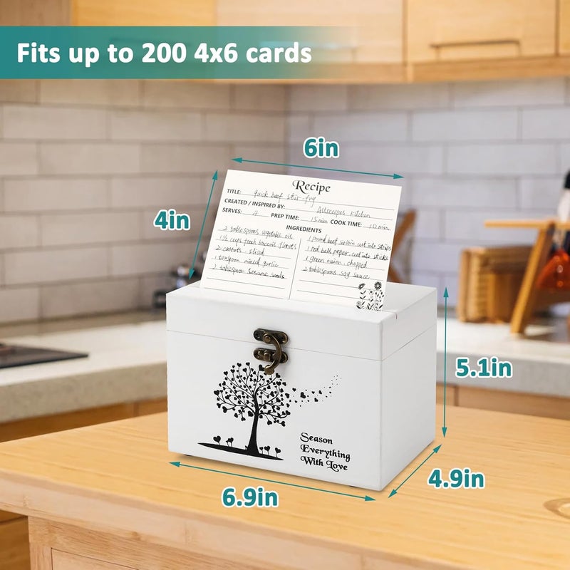 CypherX Minimalist Recipe Box - Wooden Recipe Card Box with 50 Blank Cards and 8 Wood Dividers - Gifts for Cooking Lovers | Best Housewarming and Bridal Shower Gift, Elegant White - Image 4