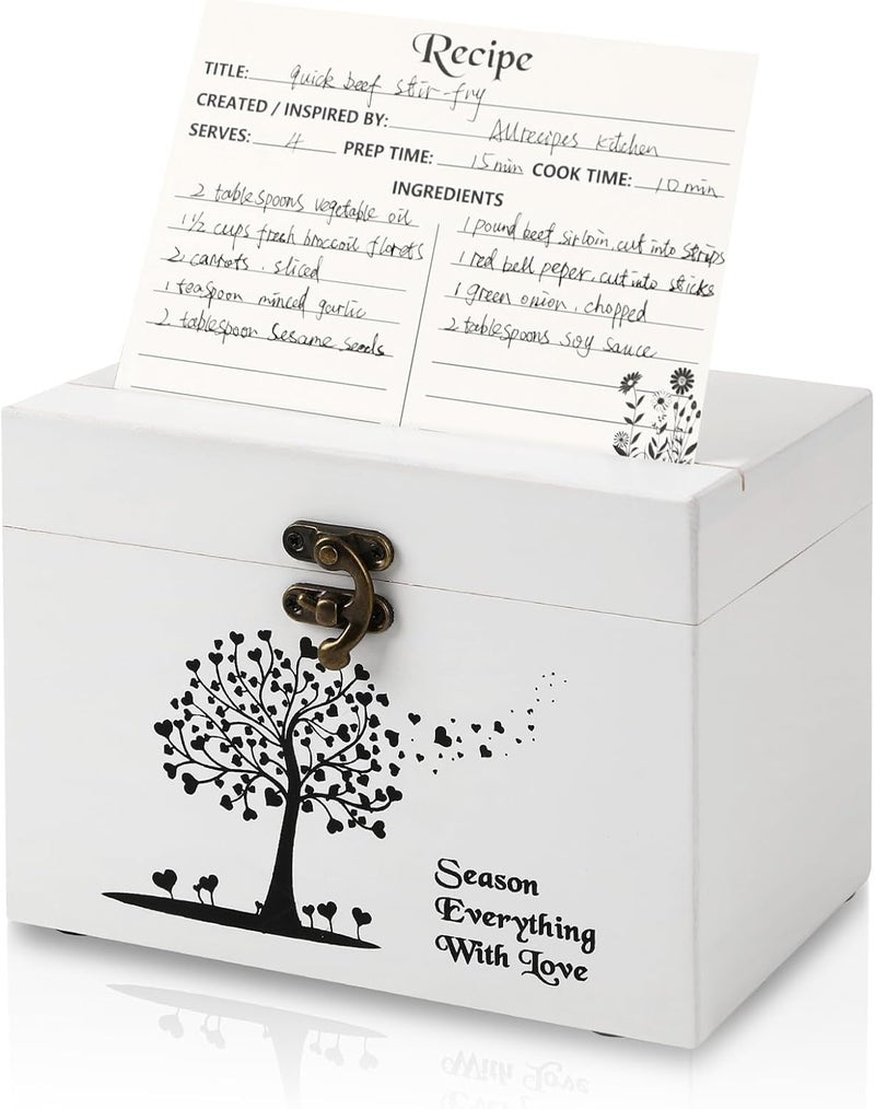 CypherX Minimalist Recipe Box - Wooden Recipe Card Box with 50 Blank Cards and 8 Wood Dividers - Gifts for Cooking Lovers | Best Housewarming and Bridal Shower Gift, Elegant White - Image 1