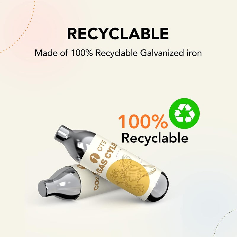 OTE CO2 Soda Chargers Refill for Sparkling Water Maker, 20PCS Seltzer Water Cartridges 8G Personal CO2 Cylinders for Portable Carbonated Water Machine or soda Siphon Whipped Cream Chargers, and More - Image 3