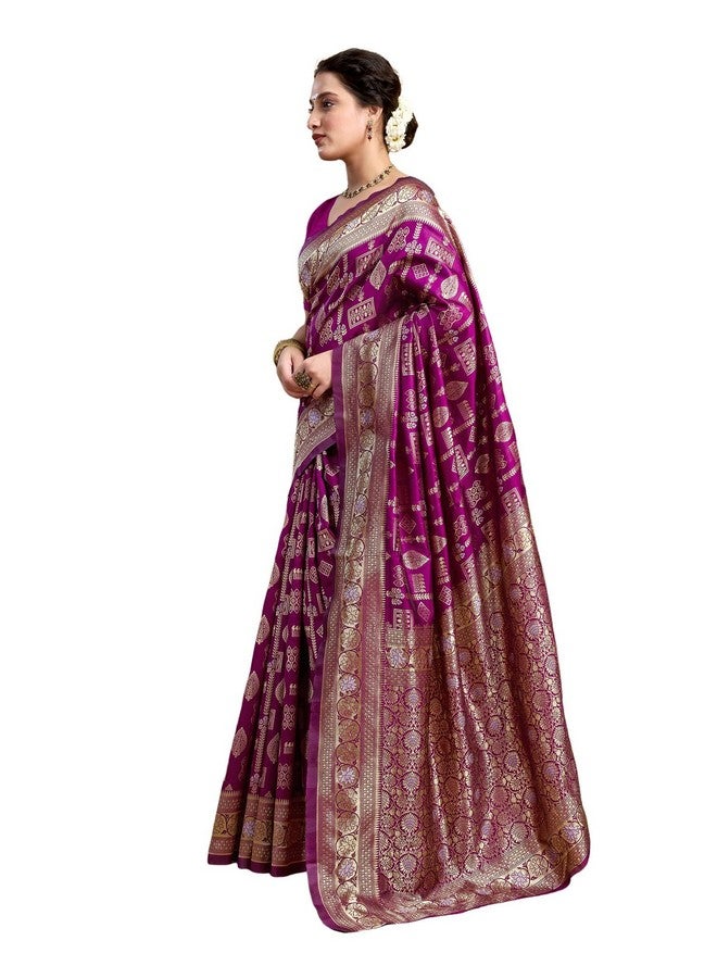 SIRIL Women's Banarasi Soft Silk Jacquard Zari Work Saree With Unstitched Blouse Piece (4203S800_Purple) - Image 1