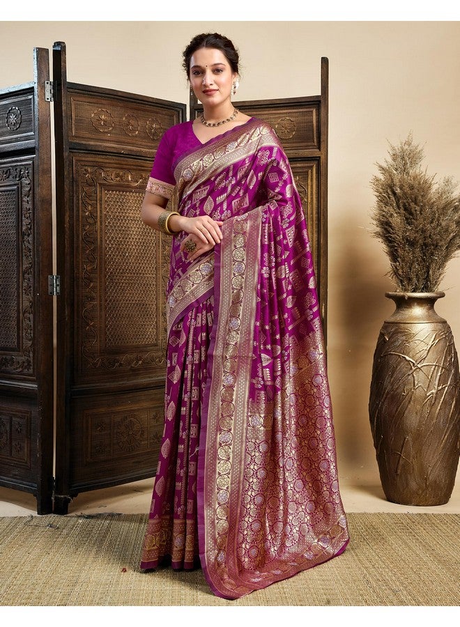SIRIL Women's Banarasi Soft Silk Jacquard Zari Work Saree With Unstitched Blouse Piece (4203S800_Purple) - Image 2