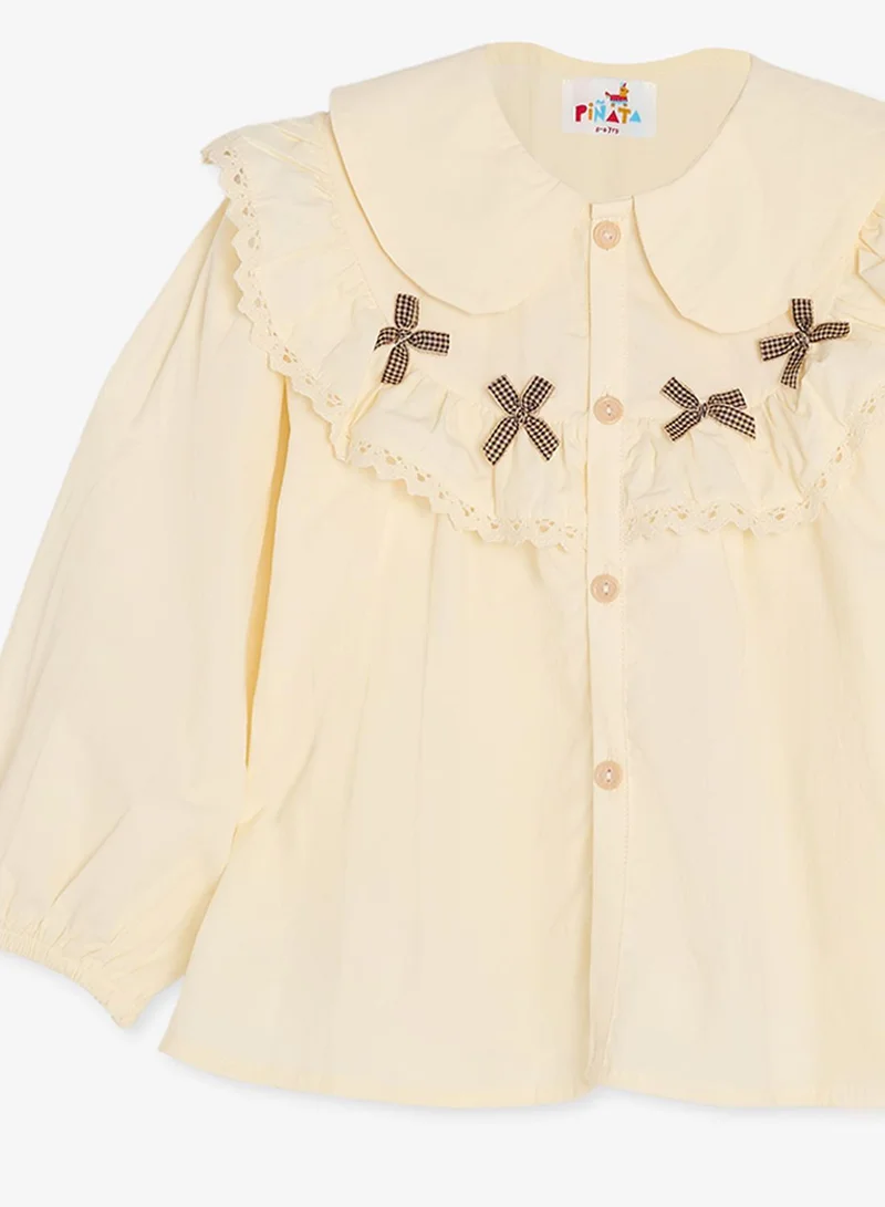 Pinata  Long Sleeve Frill Neck Cotton Shirt for Women | Best Price UAE