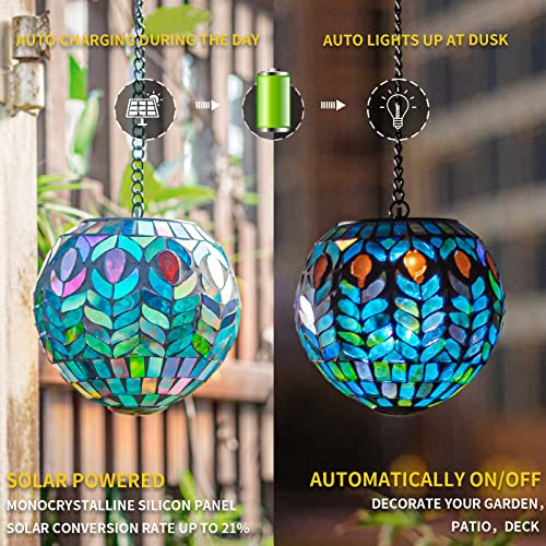 VCUTEKA Hanging Solar Lanterns Mosaic Solar Lights with Hook Up, Outdoor Garden Lights Decor for Yard Tree Fence Patio - Image 3