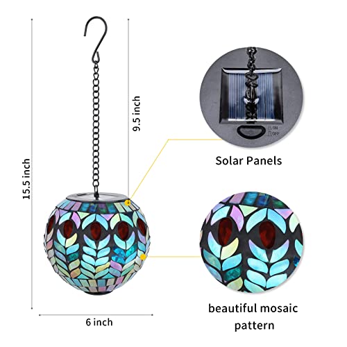 VCUTEKA Hanging Solar Lanterns Mosaic Solar Lights with Hook Up, Outdoor Garden Lights Decor for Yard Tree Fence Patio - Image 5