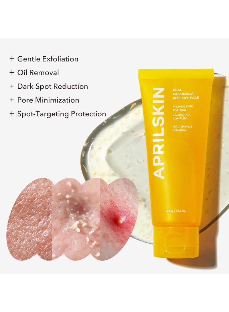 APRILSKIN قناع الوجه القابل للتقشير من كاليندولا لتقليل المسام 100 جرام نياسيناميد BHA/PHA | نباتي | مزيل للرؤوس السوداء، مقشر، تنظيف عميق | PHA BHA | 100 جرام / 3.52 أونصة - Image 3