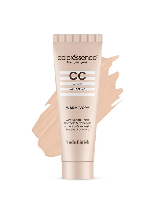 كالرسينس كريم سي سي للوجه مع عامل حماية من الشمس SPF-45 لتفتيح وتوهج فوري | يصحح ويخفي | لون البشرة بتغطية متوسطة وبلمسة نهائية عارية | مع عصير شفاه مجاني | العاج الدافئ - Image 1