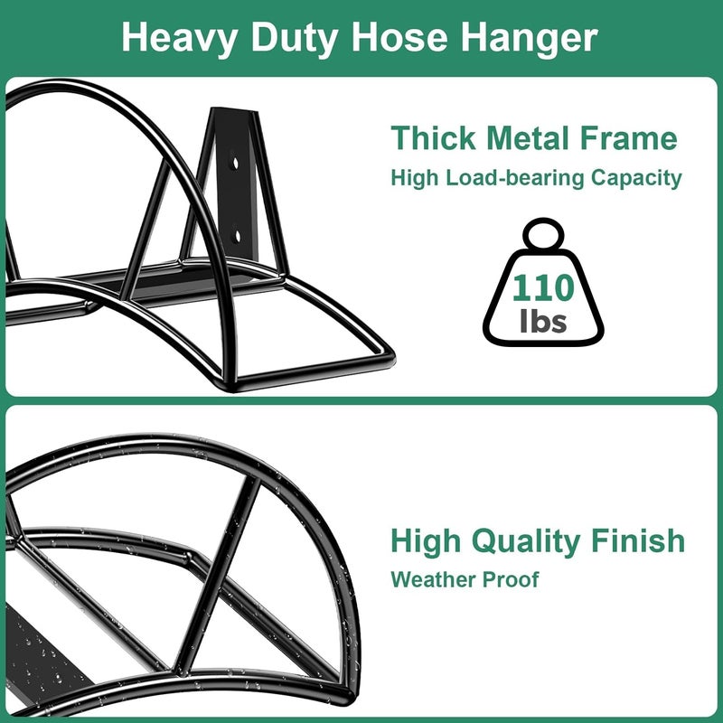 TomCare Garden Hose Holder Wall Mount Metal Water Hose Holder Holds 125Ft Hoses Heavy Duty Hose Hanger Sturdy Hoses Storage Organizer for Outside Yard Garden, Black - Image 4