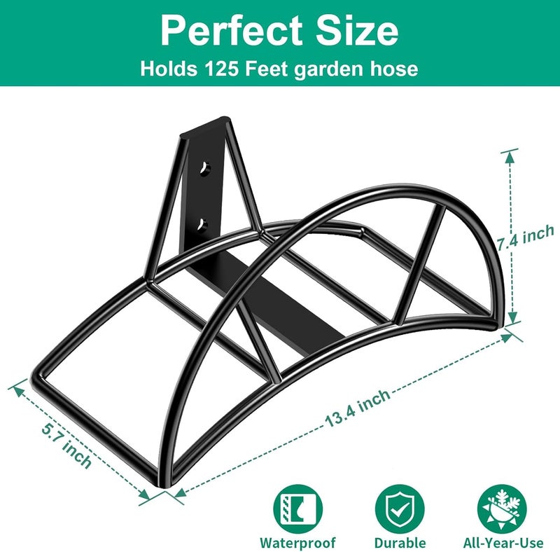 TomCare Garden Hose Holder Wall Mount Metal Water Hose Holder Holds 125Ft Hoses Heavy Duty Hose Hanger Sturdy Hoses Storage Organizer for Outside Yard Garden, Black - Image 2