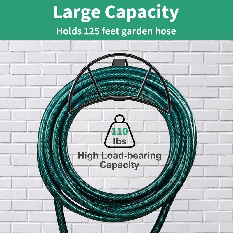 TomCare Garden Hose Holder Wall Mount Metal Water Hose Holder Holds 125Ft Hoses Heavy Duty Hose Hanger Sturdy Hoses Storage Organizer for Outside Yard Garden, Black - Image 3