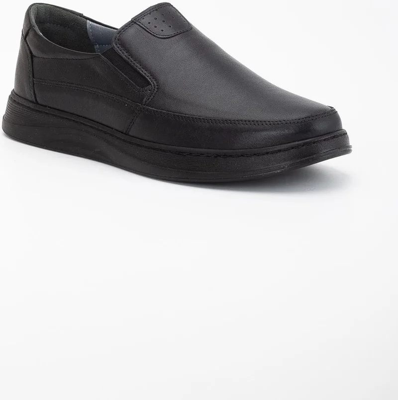 Dilimler Ayakkabı Slices Shoes Leather Orthopedic Men's Casual Shoes Black Laceless Flat Sole