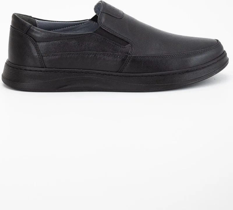 Dilimler Ayakkabı Slices Shoes Leather Orthopedic Men's Casual Shoes Black Laceless Flat Sole