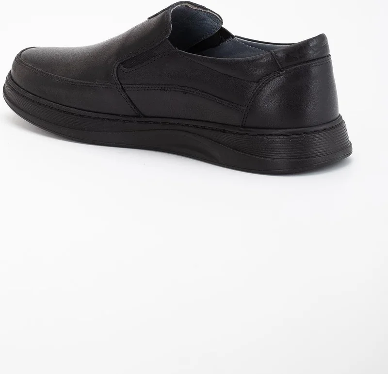Dilimler Ayakkabı Slices Shoes Leather Orthopedic Men's Casual Shoes Black Laceless Flat Sole