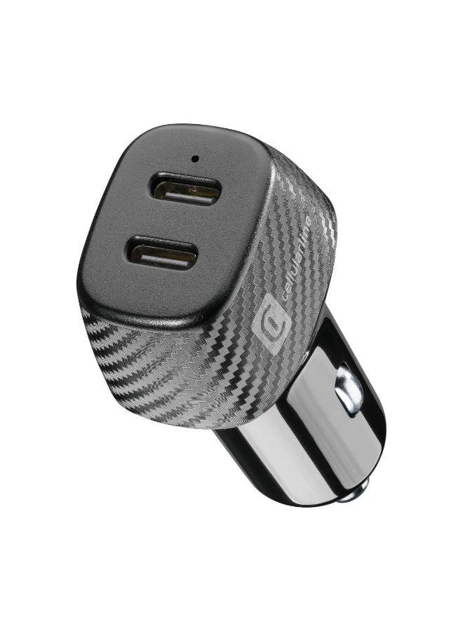 سيلولار لاين شاحن سيارة Cellularline Multipower DUO USB-C بقدرة 40 واط – منفذين، شحن سريع وآمن، أسود - Image 1