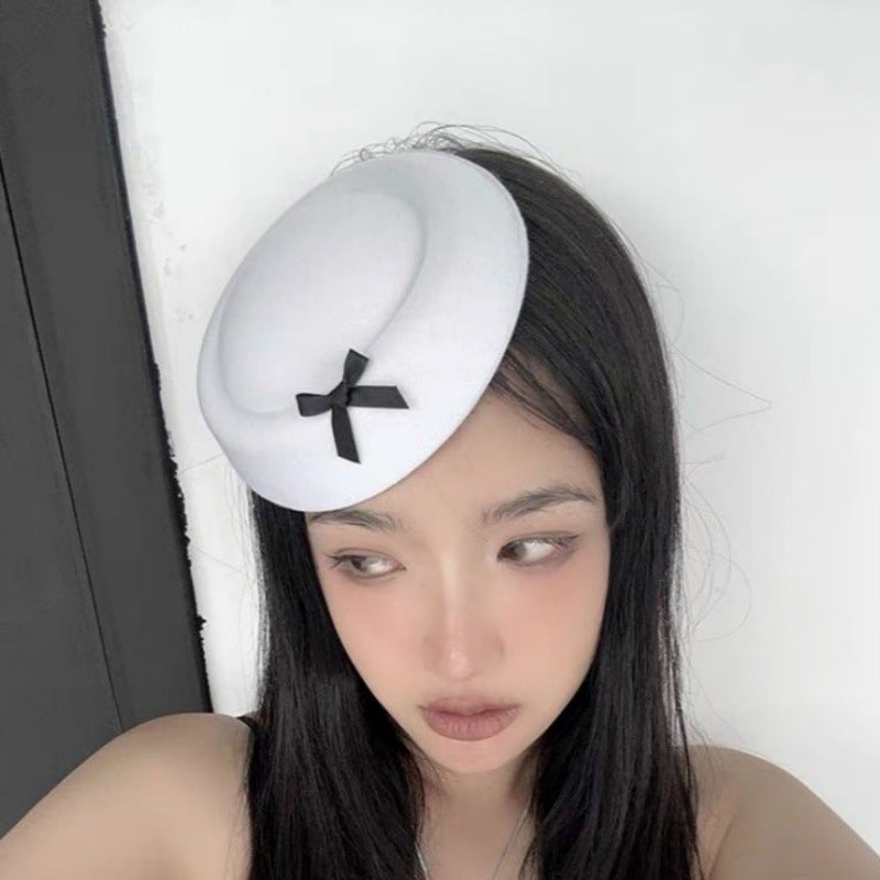 Generic Exaggerated Bow Top Hat Hair Clip Handmade Accessory white hat hairpin