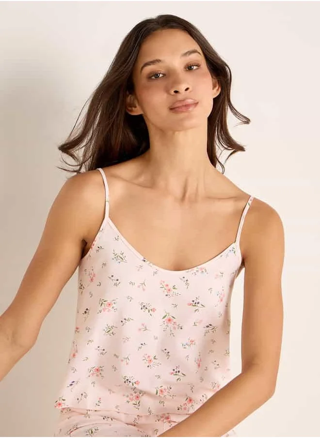 FAV Floral Print Night Robe with Camisole and Pyjama Set