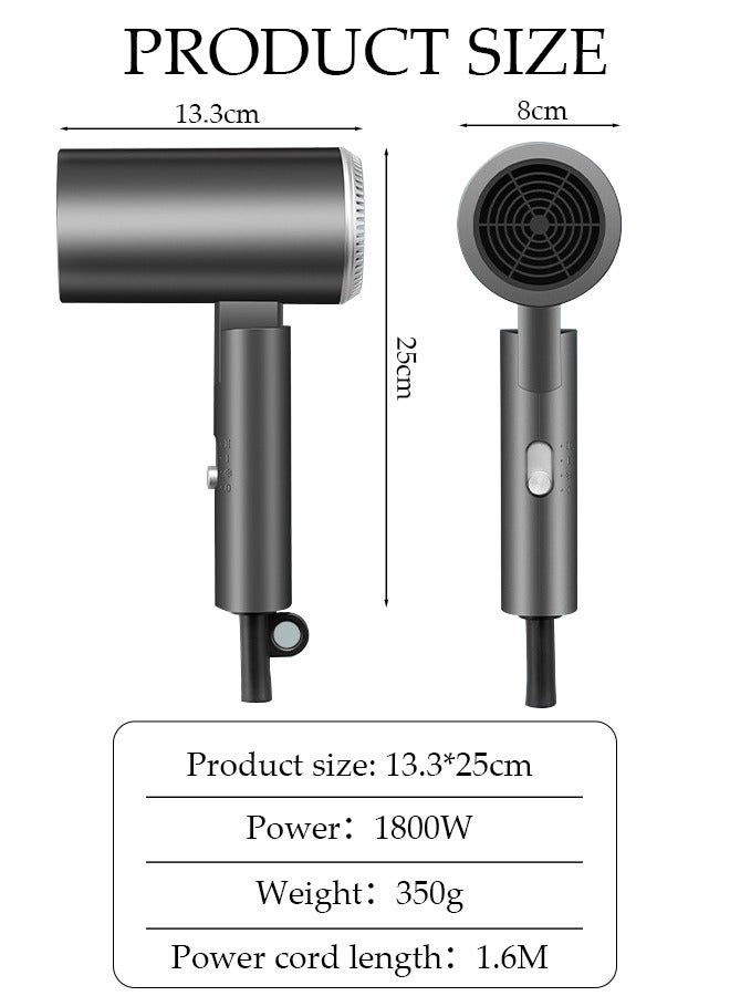 DUNISO مجفف شعر أيوني قابل للطي، 3 سرعات قوية 1800 واط، تجفيف سريع، مجفف شعر منخفض الضوضاء مع فوهة تركيز واحدة وحامل مجفف شعر للمنزل والصالون والسفر - Image 4