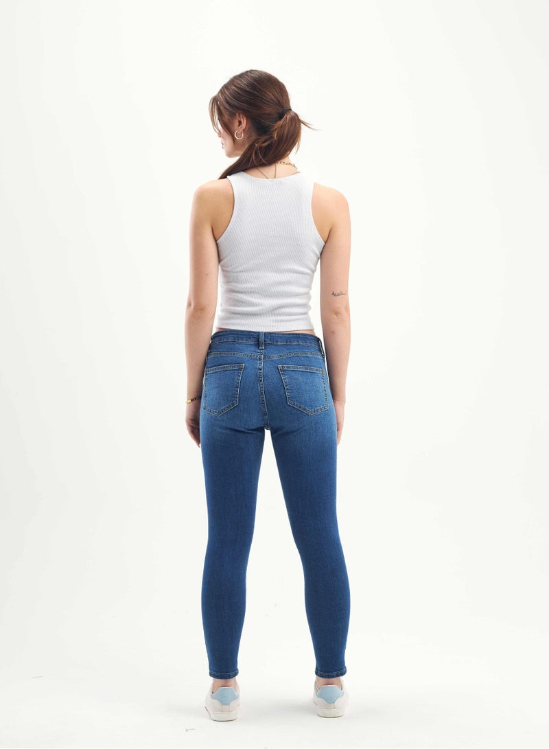 CIZARO Medium-Waist Dark Blue Shade Ripped Skinny Jeans. - Image 2