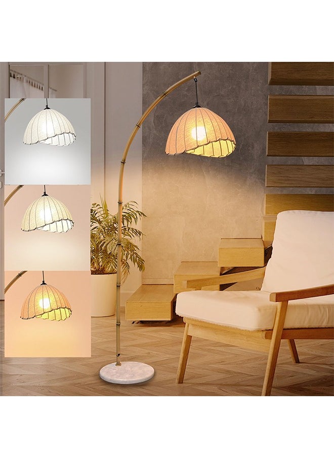 DIDA Retro Bamboo Floor Lamp Arc Floor Lamps for Living Room Tall Reading Lamps Modern Bohemian Hanging Vertical Lamp Antique Rattan Style for Bedroom Dining Room Farmhouse Study with LED Bulb  - Image 2
