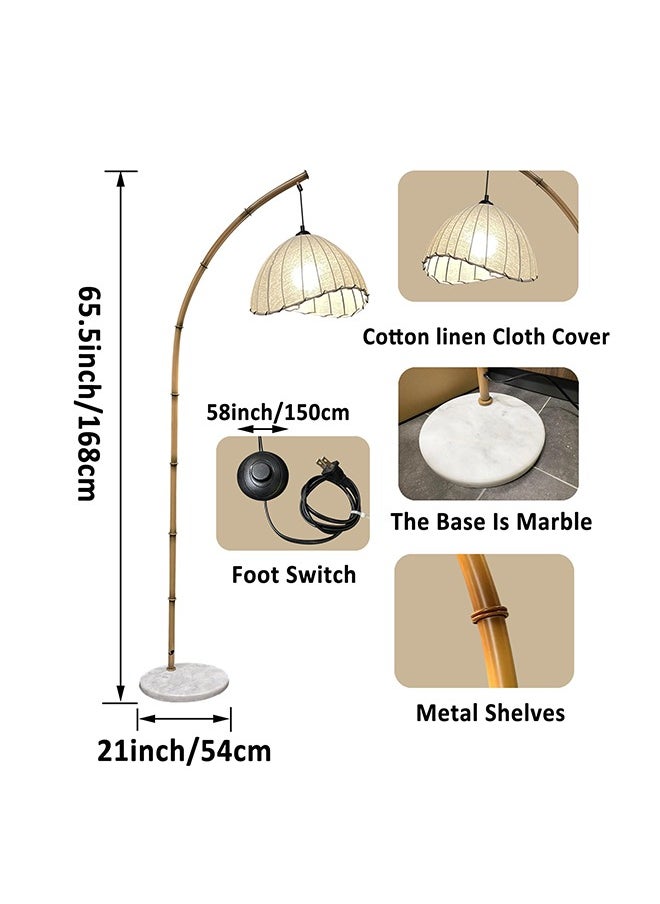 DIDA Retro Bamboo Floor Lamp Arc Floor Lamps for Living Room Tall Reading Lamps Modern Bohemian Hanging Vertical Lamp Antique Rattan Style for Bedroom Dining Room Farmhouse Study with LED Bulb  - Image 3