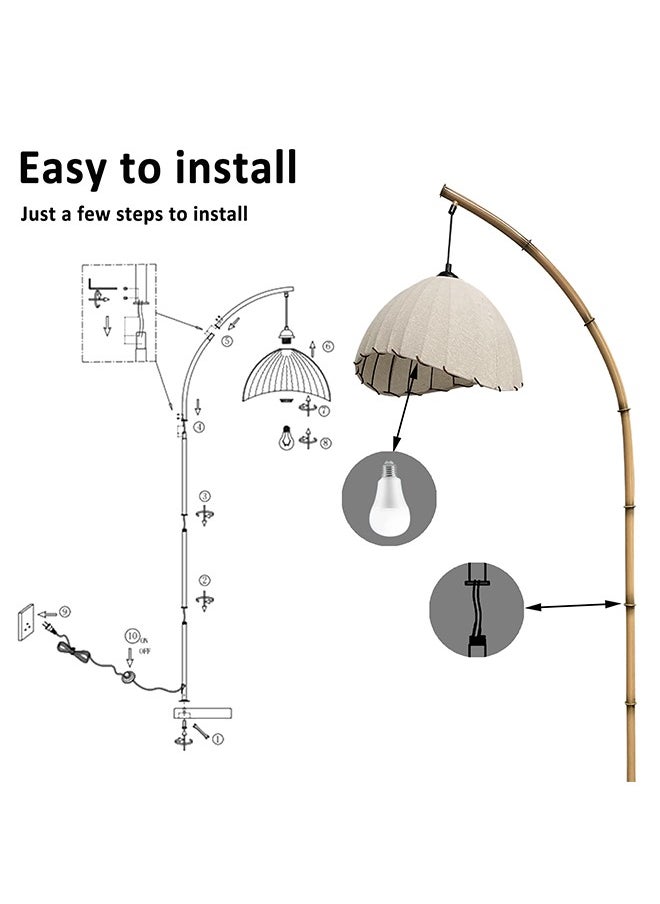 DIDA Retro Bamboo Floor Lamp Arc Floor Lamps for Living Room Tall Reading Lamps Modern Bohemian Hanging Vertical Lamp Antique Rattan Style for Bedroom Dining Room Farmhouse Study with LED Bulb  - Image 4
