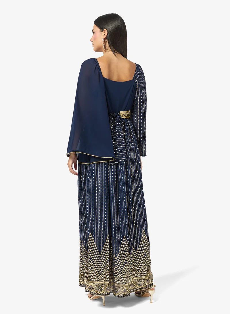 Khizana Foil Print Dress With Flare Sleeve
