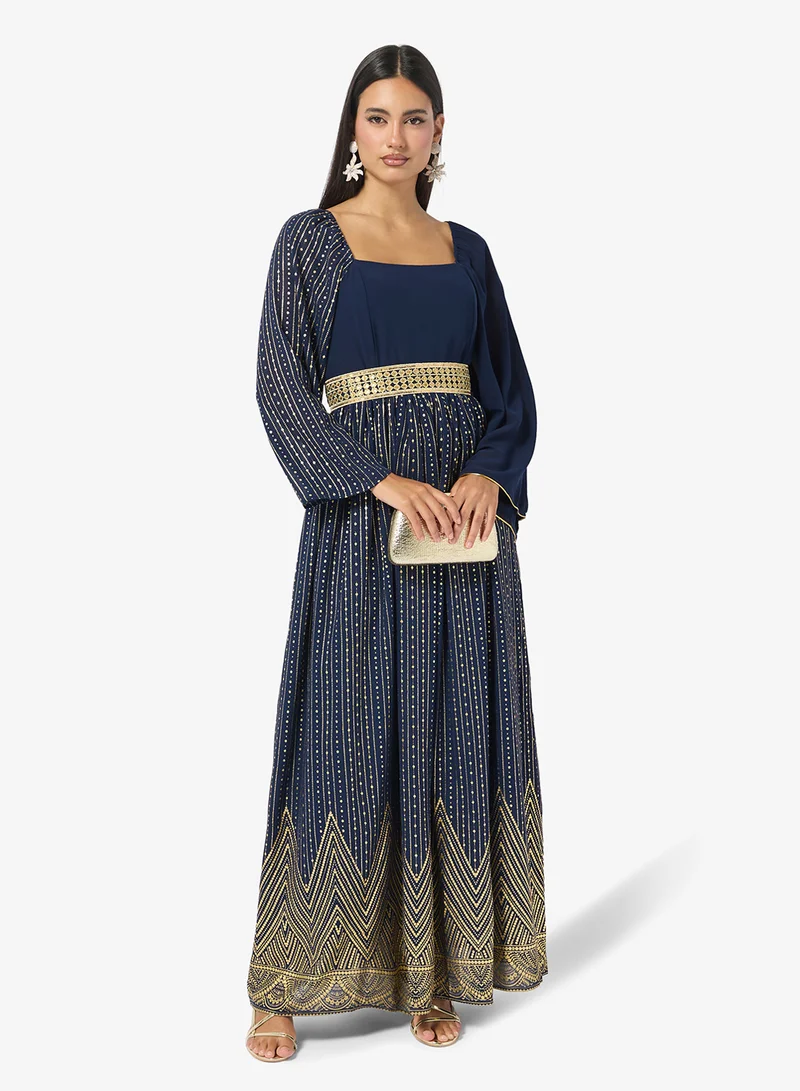 Khizana Foil Print Dress With Flare Sleeve