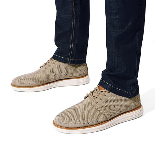 Bruno Marc Men's KnitFlex Breeze Mesh Oxford Sneakers - Breathable Business Casual Shoes Lightweight & Comfortable Walking Shoes for Men, Size 12,Khaki,GRAND-01 - Image 2