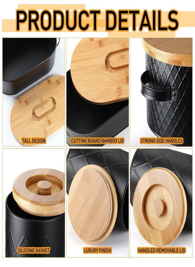 MUGATH Large Bread Box with Matching Canisters Set, 5 Piece Black Metal Bread Bin with Bamboo Lid Cutting Board, Airtight Kitchen Storage for Tea Coffee Sugar Biscuit - Image 5