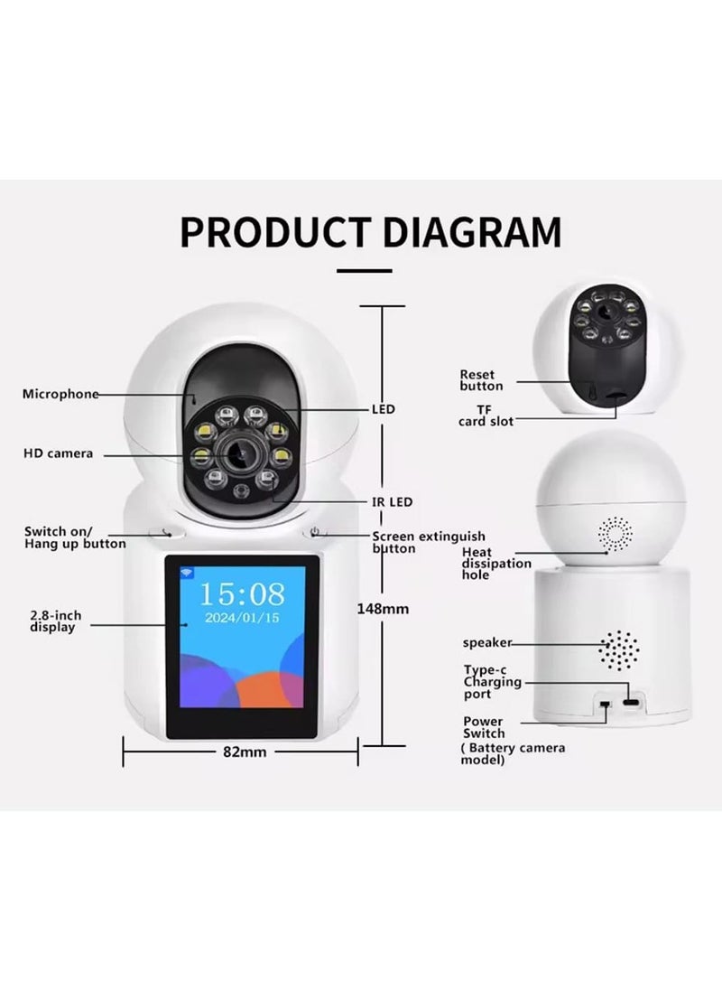 Indoor Wireless Security Camera 2 in 1 Video Call & Monitor 1080P 350° Full HD WIFI Video Calling, Night Vision Smart Motion Detection, Two Way Video Calling with HD Time Display for Elder Baby Pet