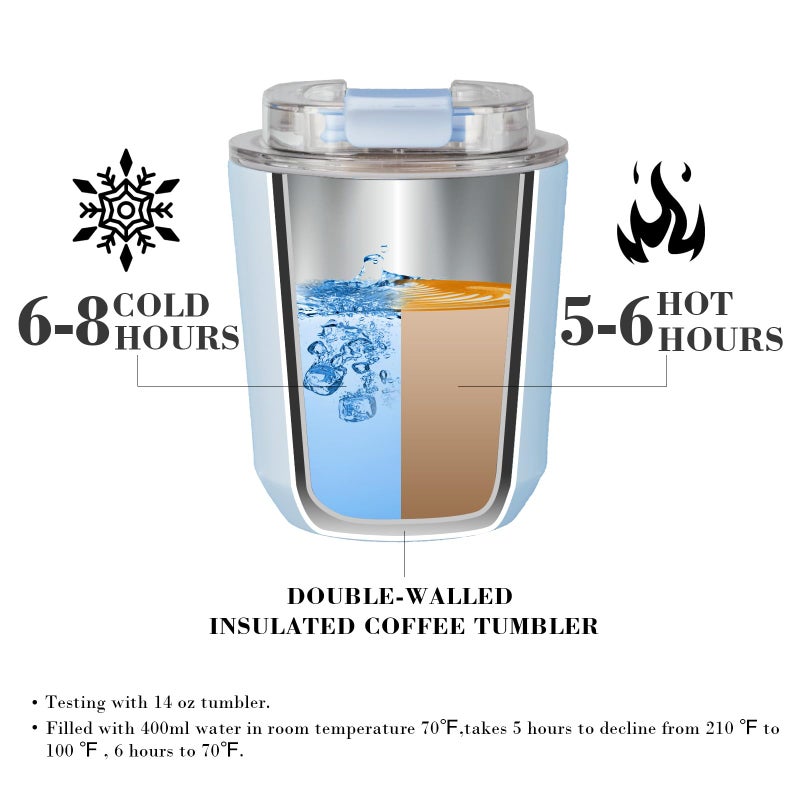 Puraville 2 Pack Insulated Tumblers with Lid  10 oz Travel Coffee Mug Stainless Steel Vacuum Thermos Cup Leak Proof Double Walled Coffee Tumbler for Iced and Hot Drinks Pink and Light Blue - Image 3