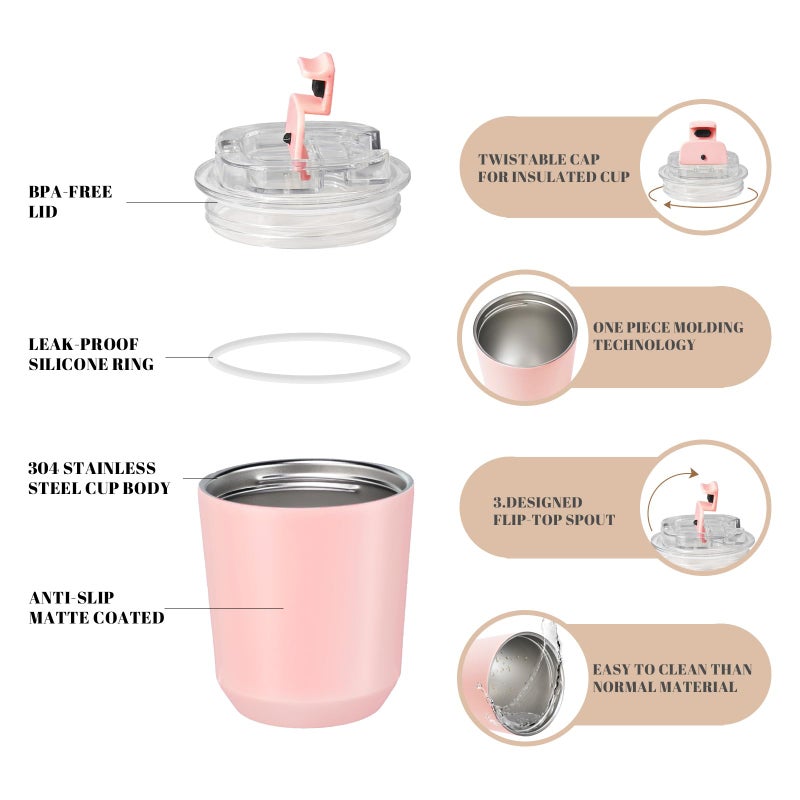 Puraville 2 Pack Insulated Tumblers with Lid  10 oz Travel Coffee Mug Stainless Steel Vacuum Thermos Cup Leak Proof Double Walled Coffee Tumbler for Iced and Hot Drinks Pink and Light Blue - Image 4