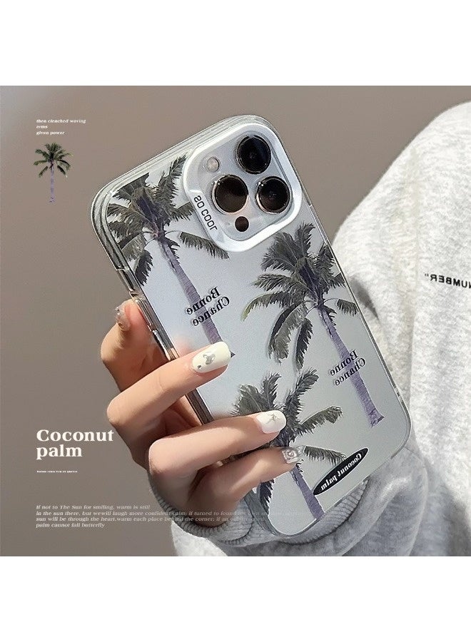 ShebSheb iPhone 15 Pro Palm Tree Phone Case, Shiny Silver Tropical Romantic Style, Electroplated Craft with Layered Aesthetic, Drop-Proof, Scratch-Resistant, and Shockproof - Image 2