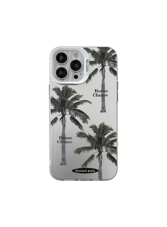 ShebSheb iPhone 15 Pro Palm Tree Phone Case, Shiny Silver Tropical Romantic Style, Electroplated Craft with Layered Aesthetic, Drop-Proof, Scratch-Resistant, and Shockproof - Image 1