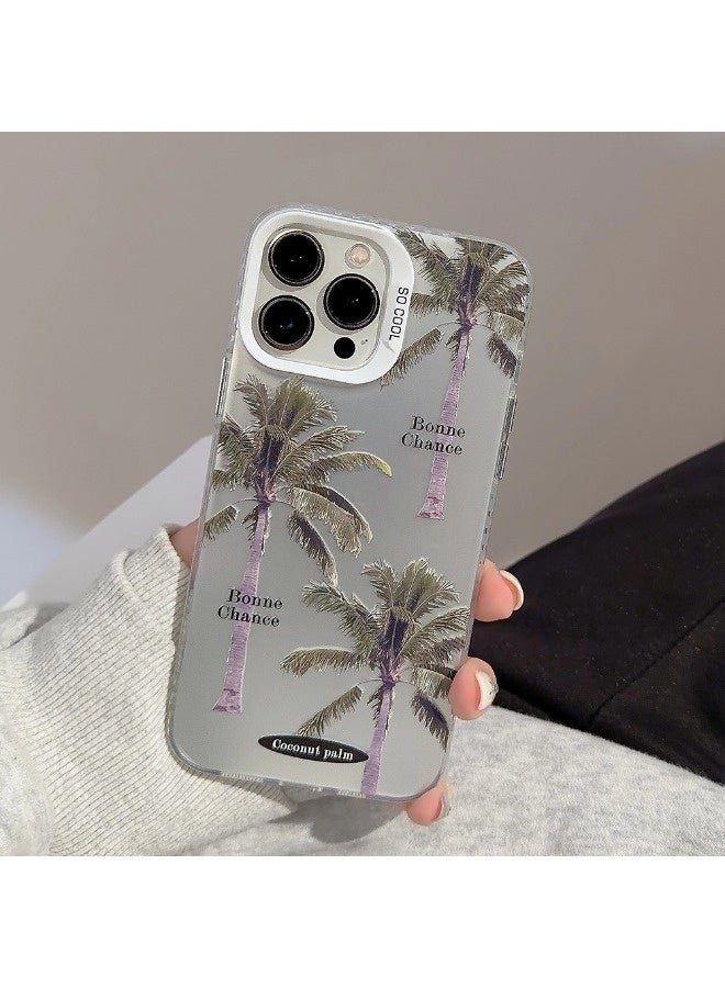 ShebSheb iPhone 15 Pro Palm Tree Phone Case, Shiny Silver Tropical Romantic Style, Electroplated Craft with Layered Aesthetic, Drop-Proof, Scratch-Resistant, and Shockproof - Image 4