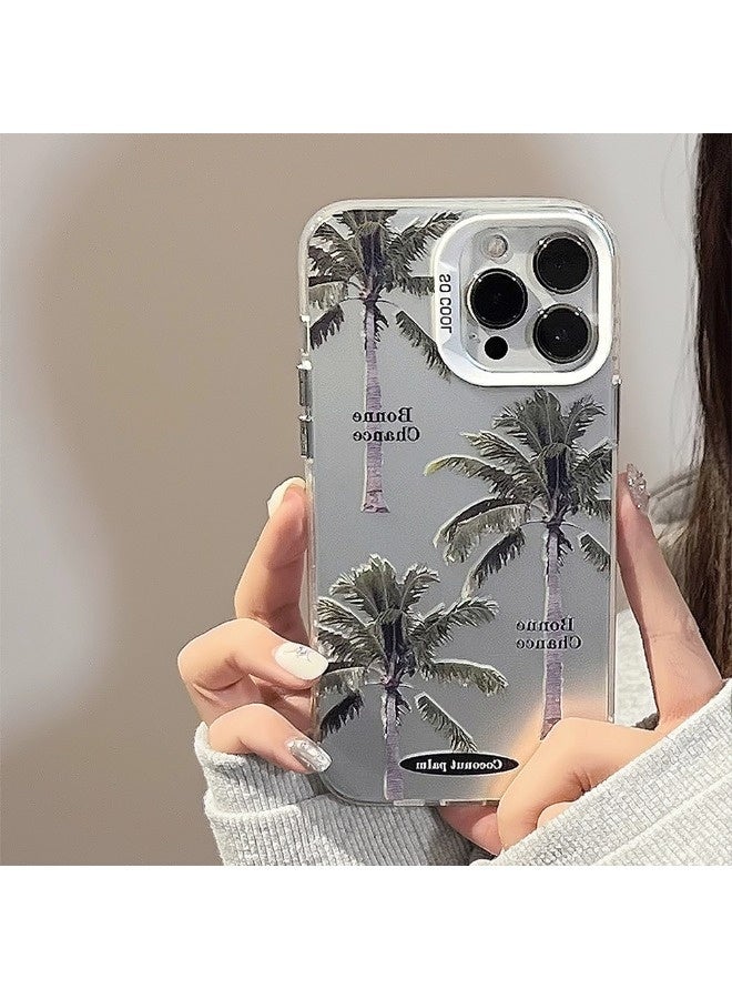 ShebSheb iPhone 15 Pro Palm Tree Phone Case, Shiny Silver Tropical Romantic Style, Electroplated Craft with Layered Aesthetic, Drop-Proof, Scratch-Resistant, and Shockproof - Image 3