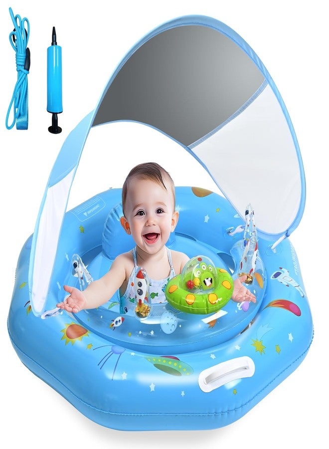 GEEQUFLOAT Baby Pool Float with Canopy & Toy Console - Adjustable Safe Seat, Removable UPF50+ Sunshade, Infant Float for 6-36 Months, Inflatable Baby Float with Handle & Tow Rope for Pool, Beach - Image 1