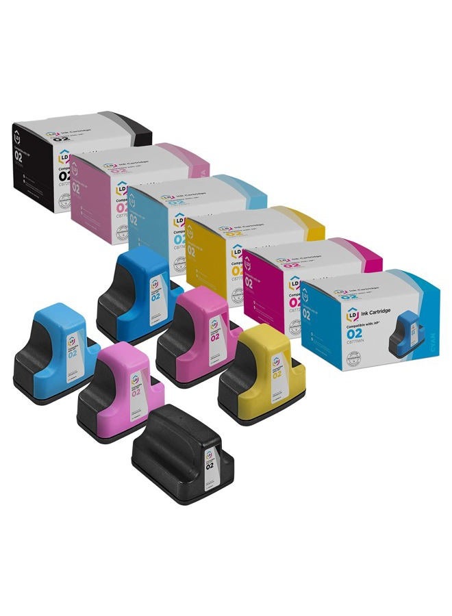 LD Products Remanufactured Ink Cartridge Replacements for HP 02 (1 Black, 1 Cyan, 1 Magenta, 1 Yellow, 1 Light Cyan, 1 Light Magenta, 6-Pack) - Image 1