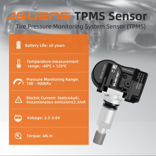 Jsueng 433MHZ Tire Pressure Monitoring System Sensor for Hyundai Sonata Veloster Kona Elantra, Kia NIRO Soul, 52933-D4100 TPMS Sensor Replaces 52933F2000 52933D9100 4-Pack - Image 3