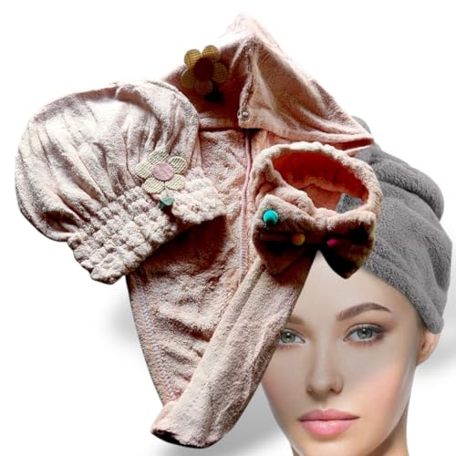 Vitalogy - Women's 3-Piece Hair Towel Set, Coral Velvet Drying Towel, Headband with Bow-Knot, Quick-Drying Microfiber Cap and Wrap for Wet Hair, Super Absorbent - Image 1
