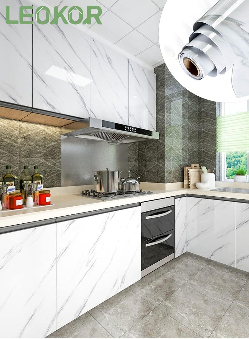 LEOKOR 60*500CM Glossy Marble Wallpaper Self-Adhesive Sticker Wallpaper Decorative Removable Wall Paper PVC Waterproof and Oilproof Contact Paper - Image 1