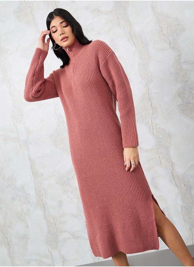 Solid Half Zip Knit Sweater Midi Dress - pzsku/Z030007B69F16E859E121Z/45/_/1703682339/def3c4cd-98a6-47ca-952c-82c2ec8e5b71