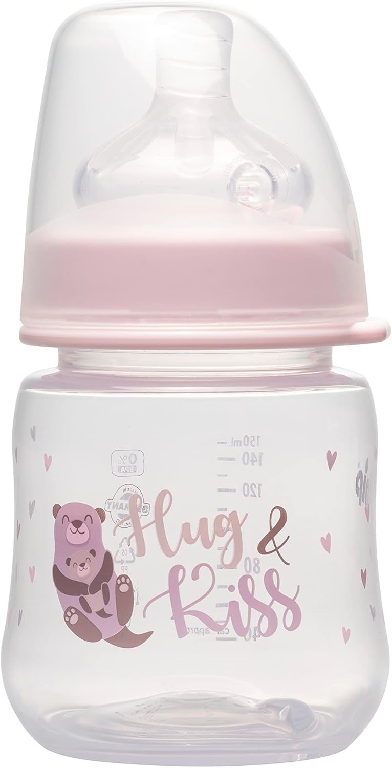 Nipp Wide-Neck Polypropylene Bottle with Silicone Teat, 150ml, 0 Months, Made in Germany, Pink - Image 1