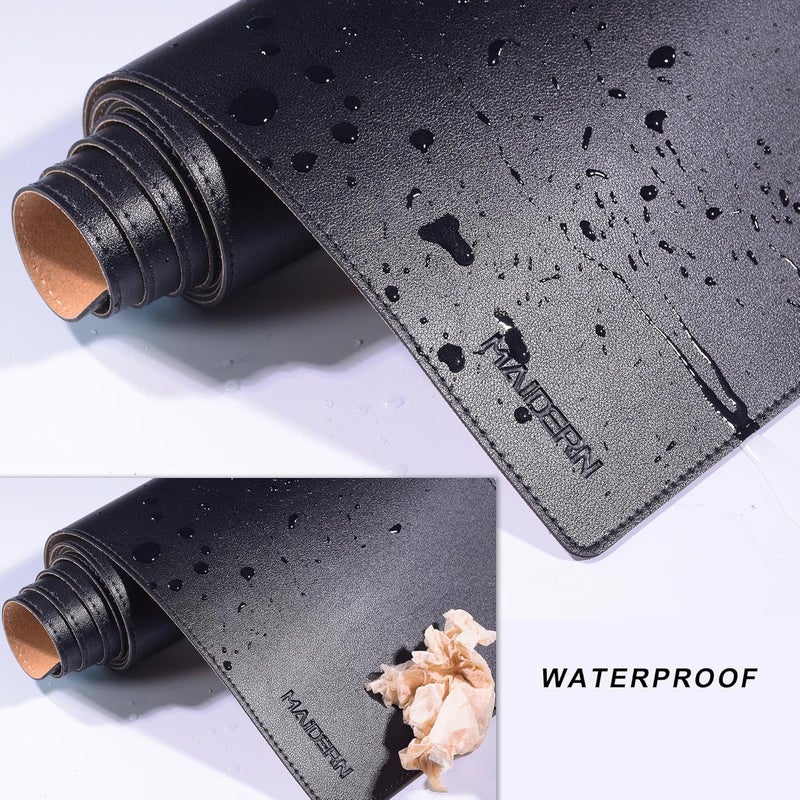 MAIDERN مايدرن 70.9 × 7.9 بوصة غطاء طاولة ضيق، غطاء طاولة كونسول قابل للعكس من الجلد والفلين، واقي طاولة طويل نحيف لطاولة الأريكة، المدخل، الخزانة الجانبية، الممر، أو طاولة البوفيه (أسود) - Image 5