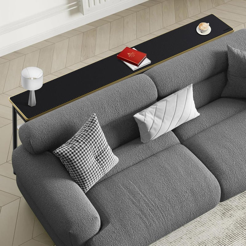 MAIDERN مايدرن 70.9 × 7.9 بوصة غطاء طاولة ضيق، غطاء طاولة كونسول قابل للعكس من الجلد والفلين، واقي طاولة طويل نحيف لطاولة الأريكة، المدخل، الخزانة الجانبية، الممر، أو طاولة البوفيه (أسود) - Image 2