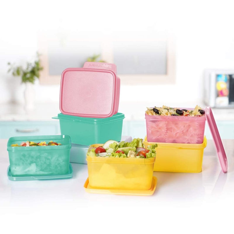Tupperware . Plastic Square Refrigerator Container Keep Tab 500Ml 6Pc Pink Green Yellow Blue-Green - Image 2